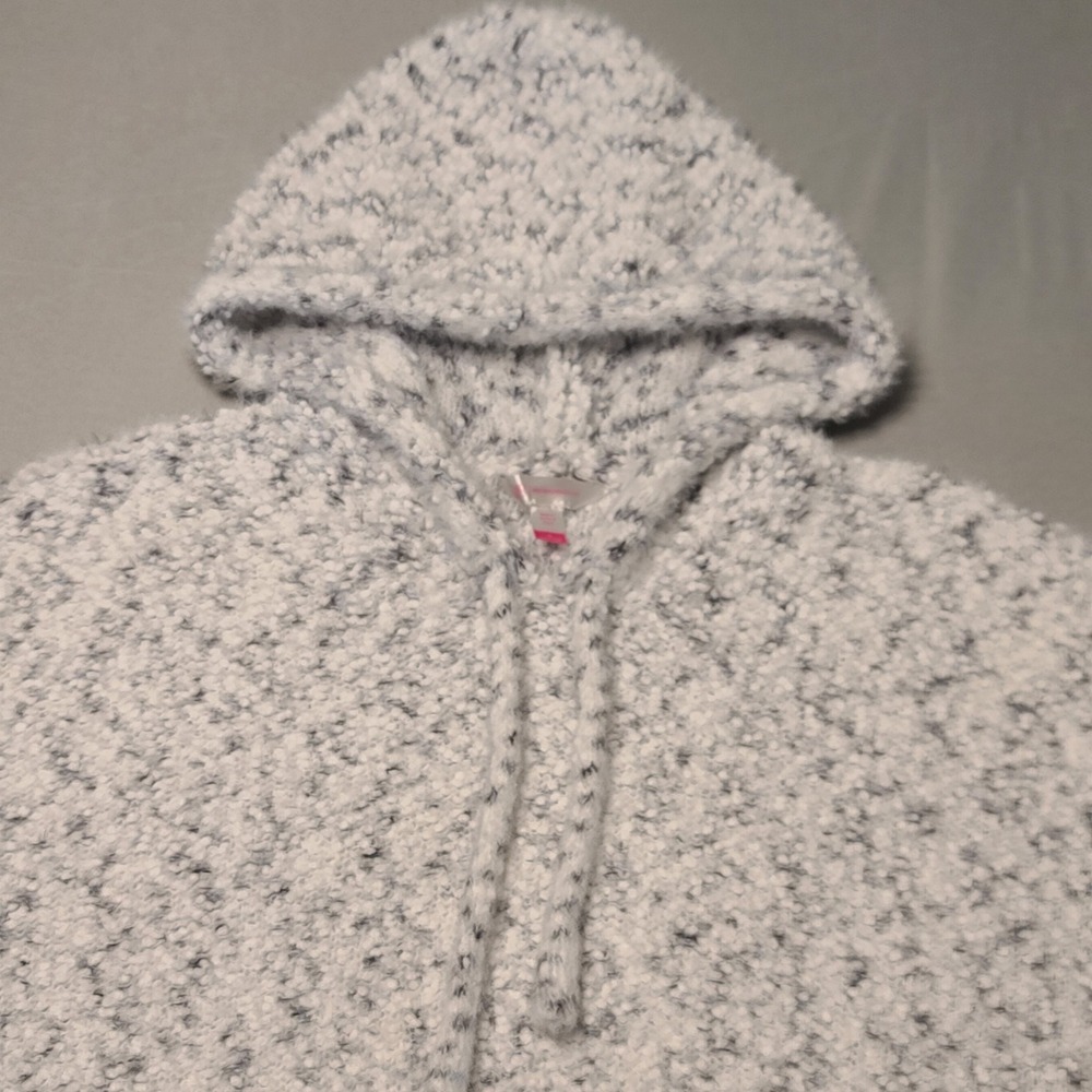 No Boundaries Popcorn Knit Hoodie Womens L‎ White Black Speckled Fuzzy Sweater